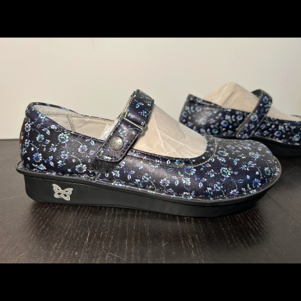 Alegria Belle Work Pretty Floral Mary Jane Shoes Black/Blue Woman EU 37/US 7-7.5